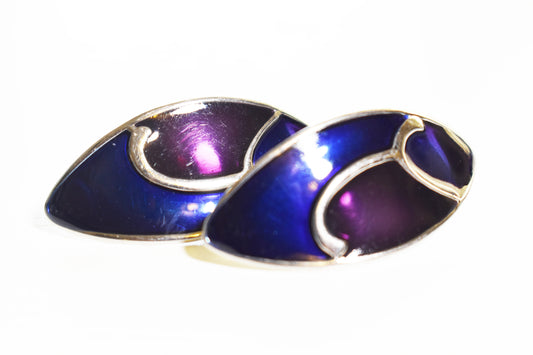 Vintage Simply Whispers Silver-tone Lanceolate Shape Enamel Earrings