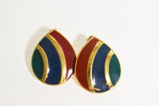 Vintage Simply Whispers Multi-Colored Enamel Tear Drop Earrings