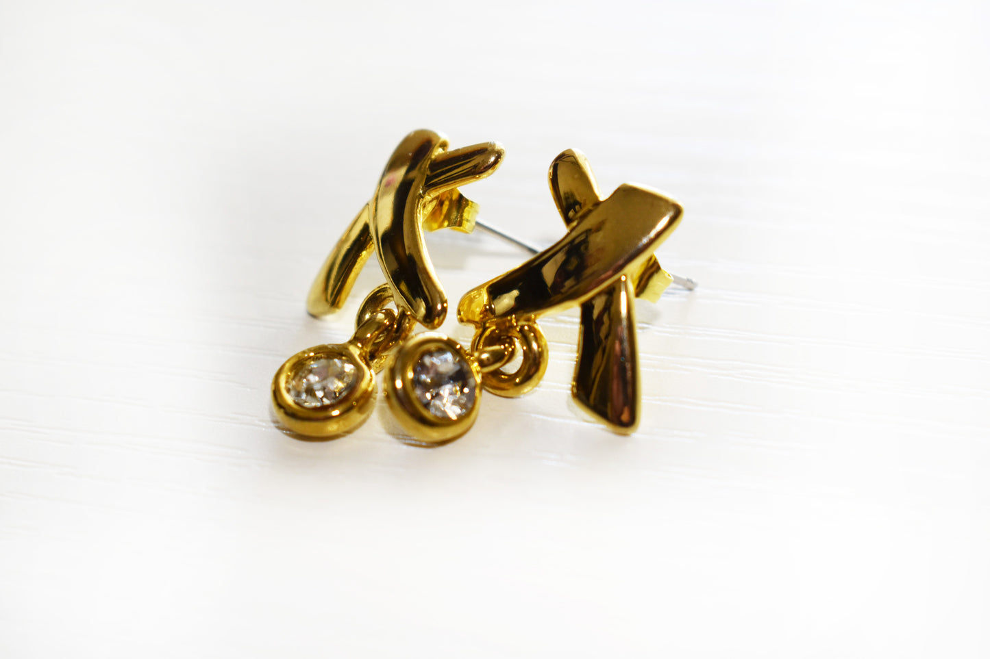 Vintage xo Shape studs with Rhinestone Drop