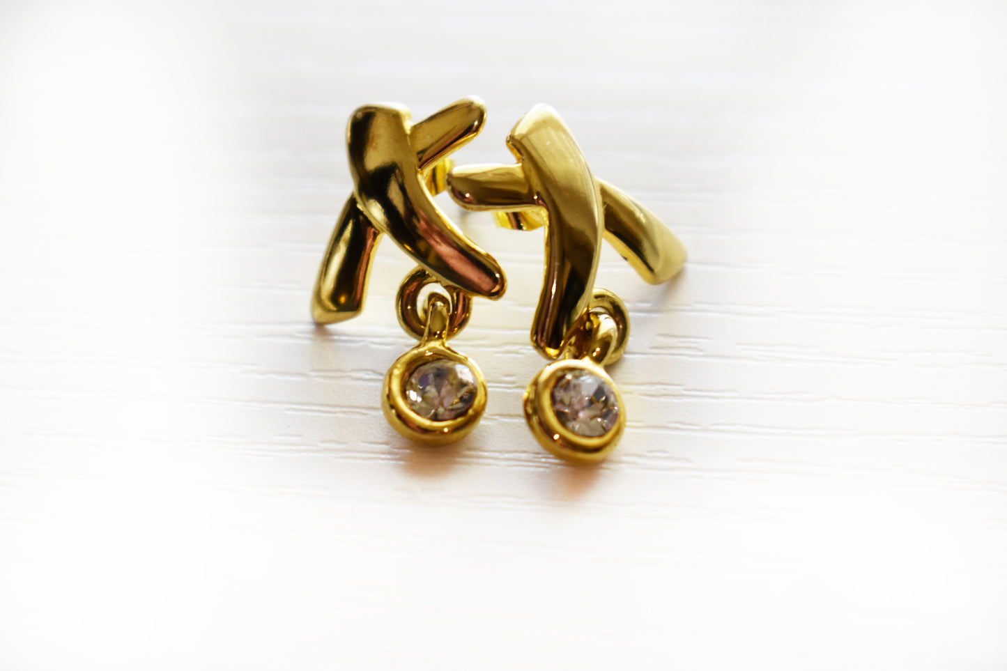 Vintage xo Shape studs with Rhinestone Drop