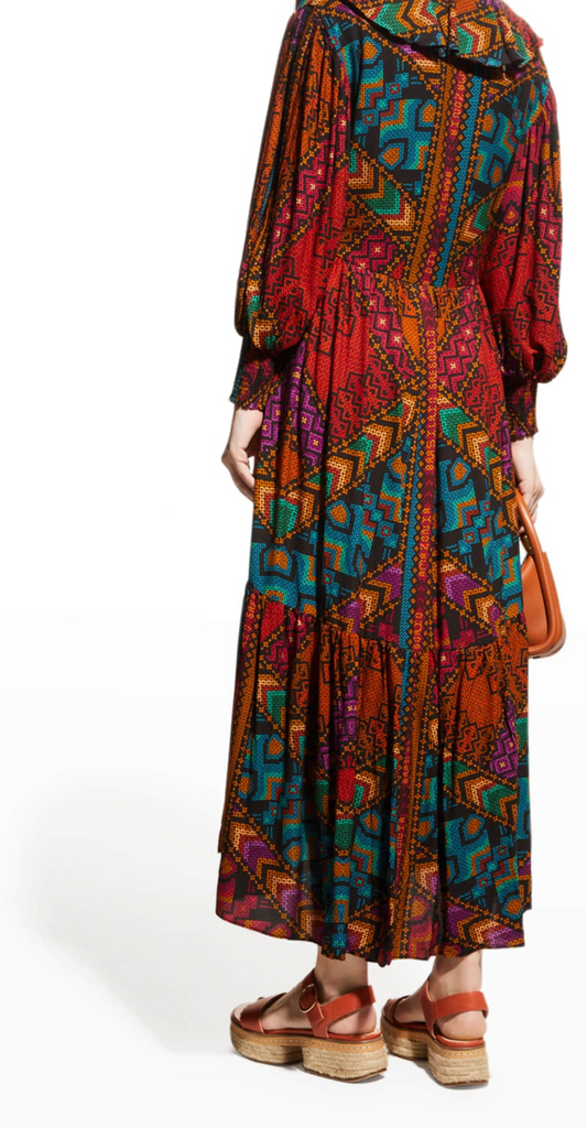 Farm Rio V-neck Blouson-sleeve Maxi Dress Yawanawa - Size S