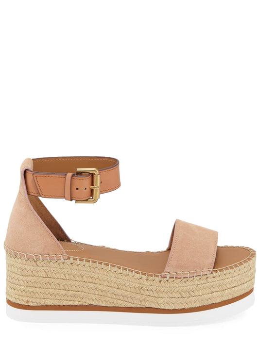 See By Chloé Glyn Suede Ankle-Strap Flatform Espadrille - Size 11B
