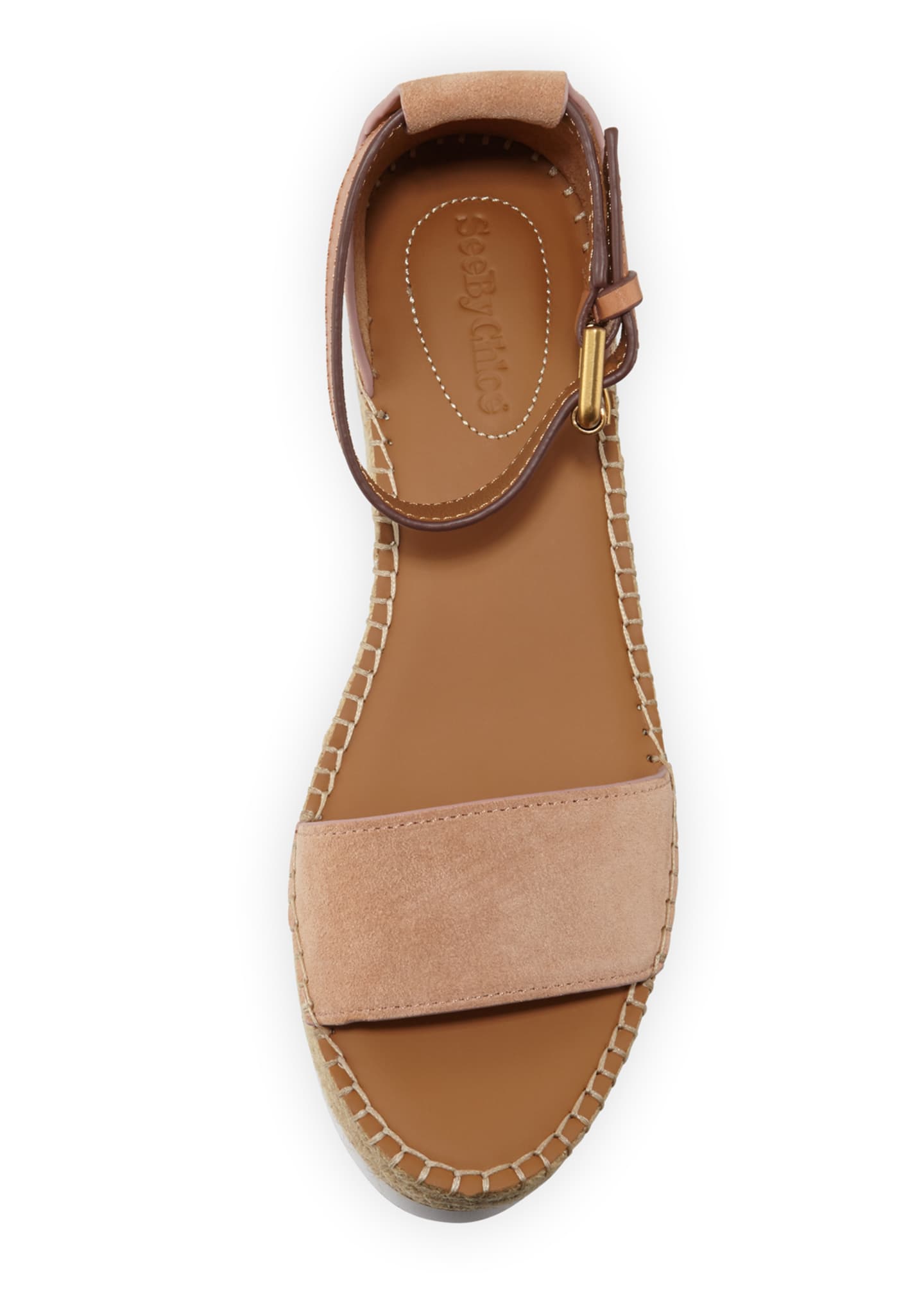 See By Chloé Glyn Suede Ankle-Strap Flatform Espadrille - Size 11B