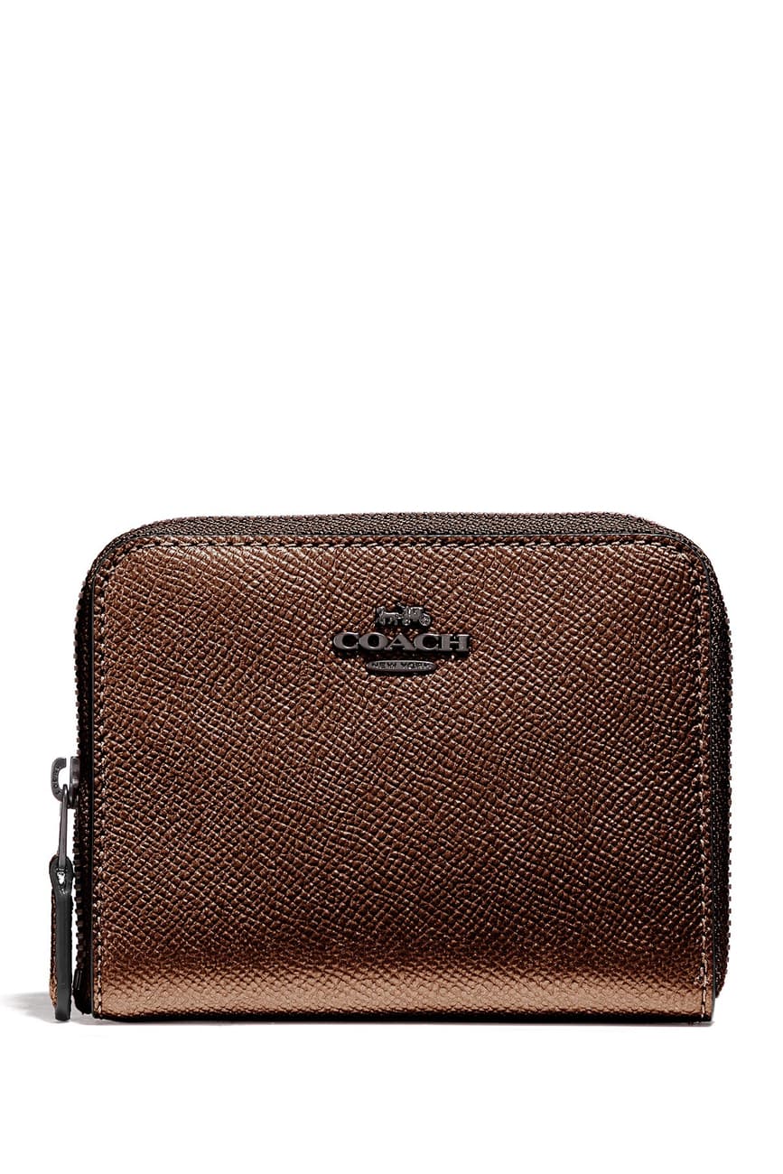 Coach Metallic Crossgrain Leather Zip Around Compact Wallet