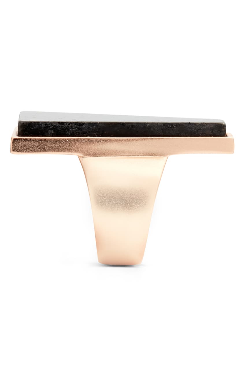 Kendra Scott Collins Rose Gold Plated Cocktail Ring In Black Granite - Size 7