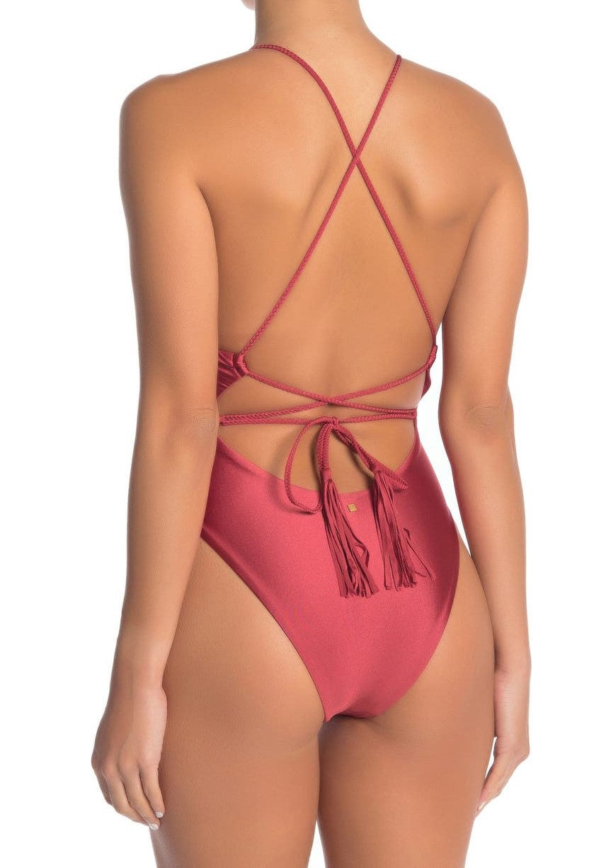 Dolce Vita Triangle X Back One Piece Bathing Suit Desert Rose - Size M