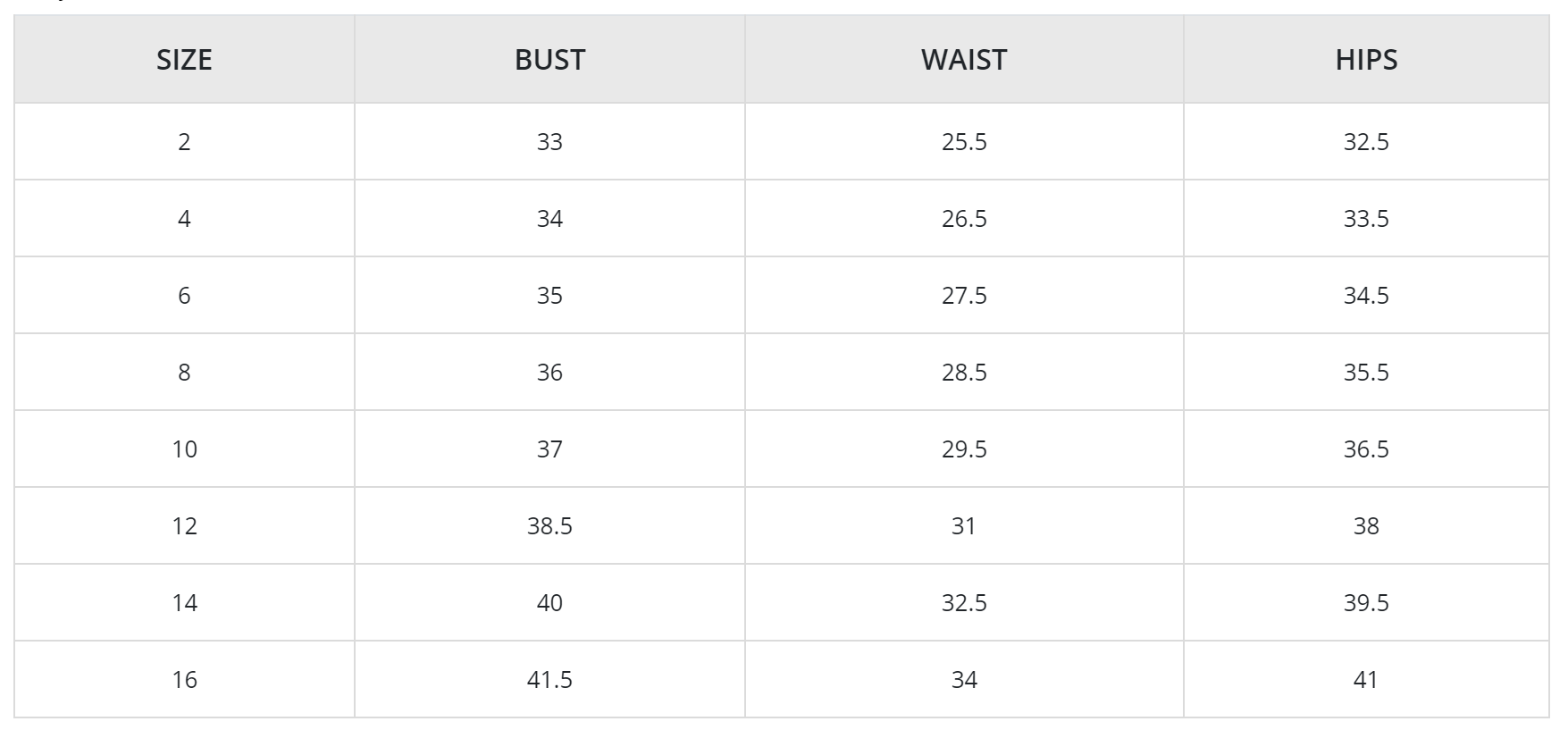 Eliza j size chart best sale