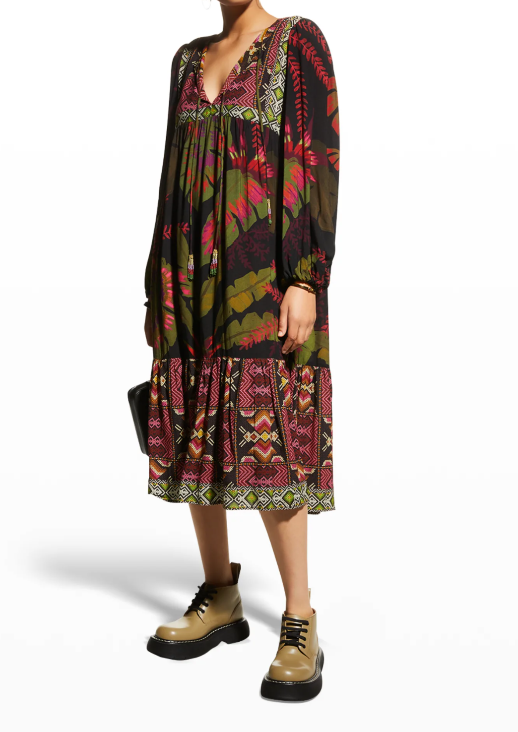 Farm Rio Tropical Forest V-Neck Midi Dress
