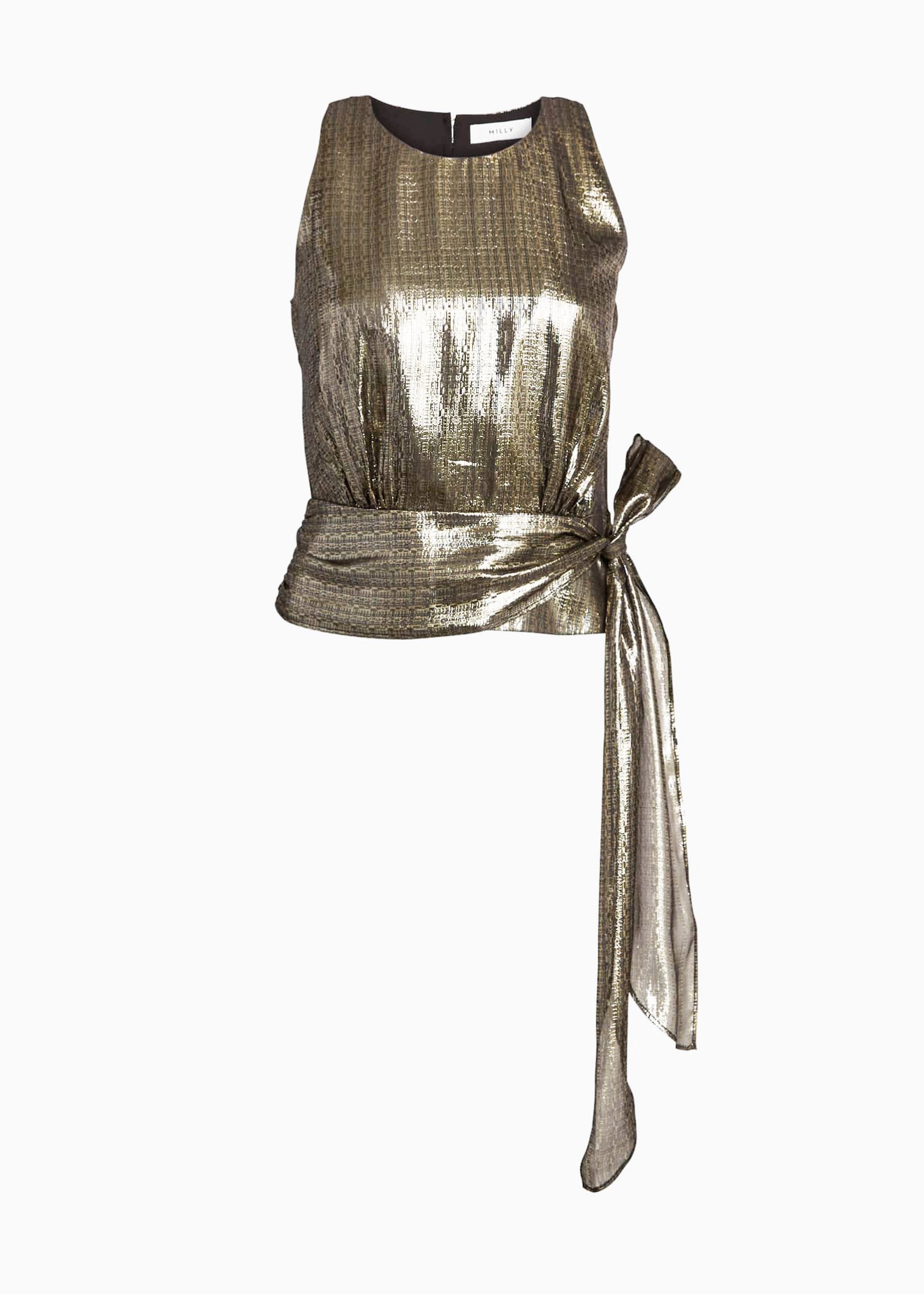 Milly Lauren Metallic Chiffon Tie-Waist Top - Size 10