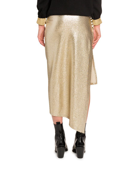 Paco Rabanne Golden Ruched Button Jersey Skirt - Size 2