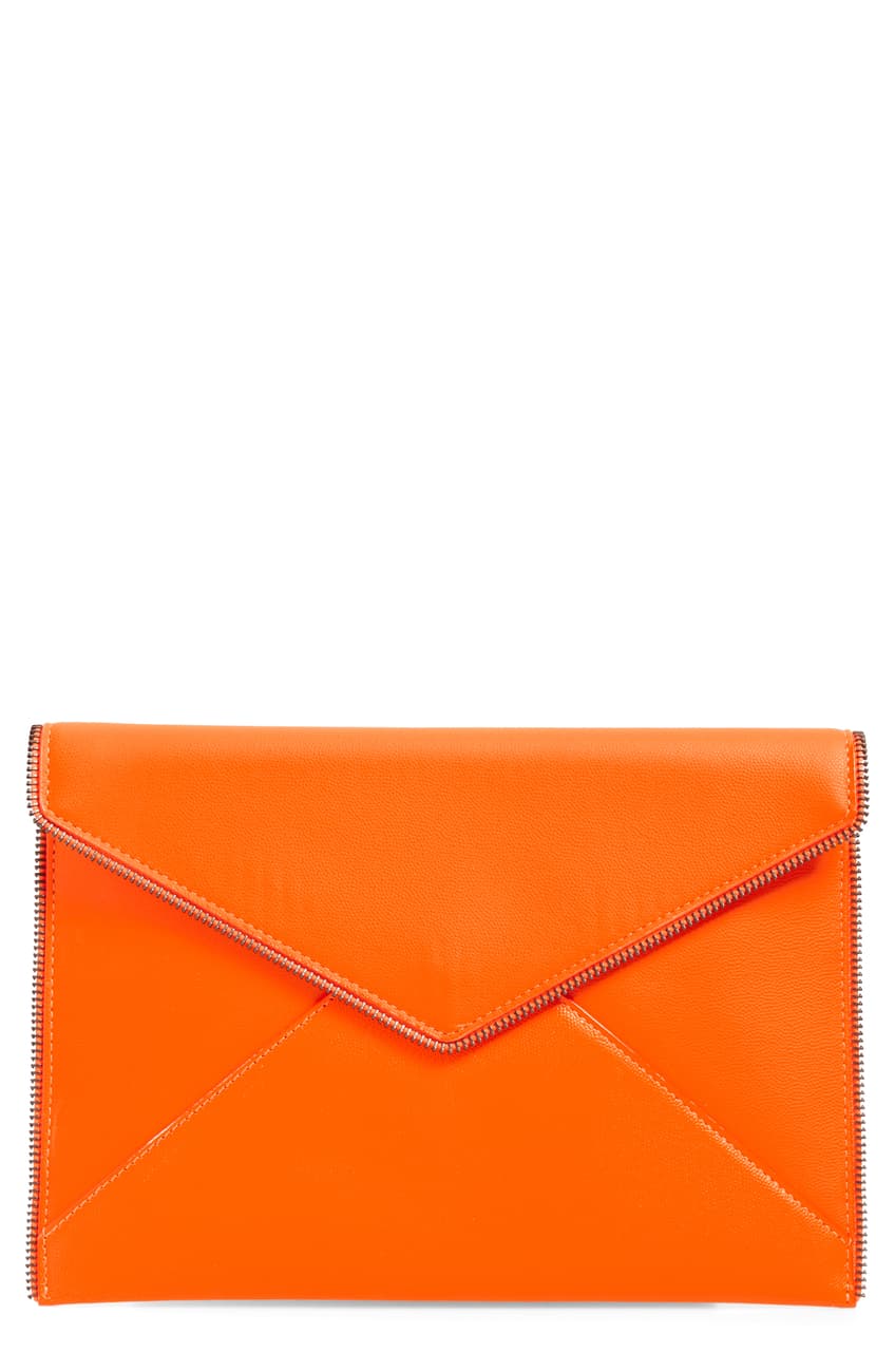 Rebecca Minkoff Leo Leather Clutch Neon Orange