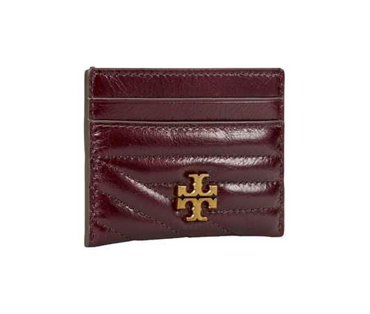 Tory Burch Kira Shiny Quilted Card Case in Fig