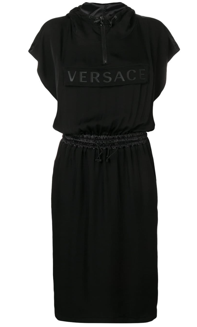 Versace Hooded Logo Blouson Dress