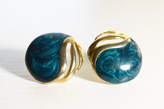 Vintage Gold Leaf & Enamel Round Earrings
